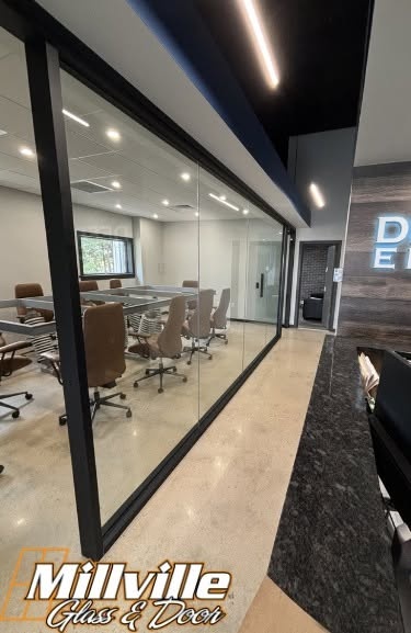 Commercial office glass wall partition installation