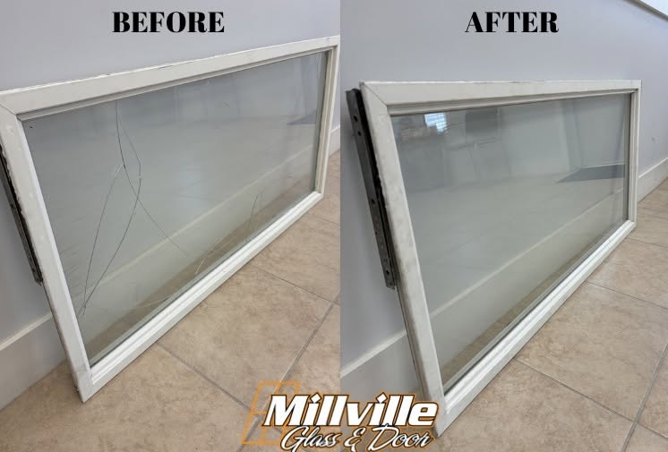 Before and after comparison of residential glass repair