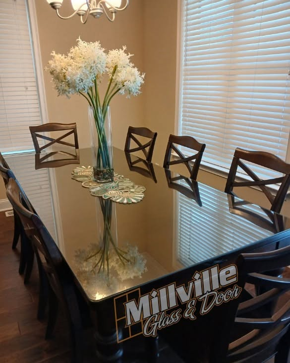 Custom glass dining table top installation