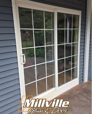 Residential sliding glass door installed on home exterior